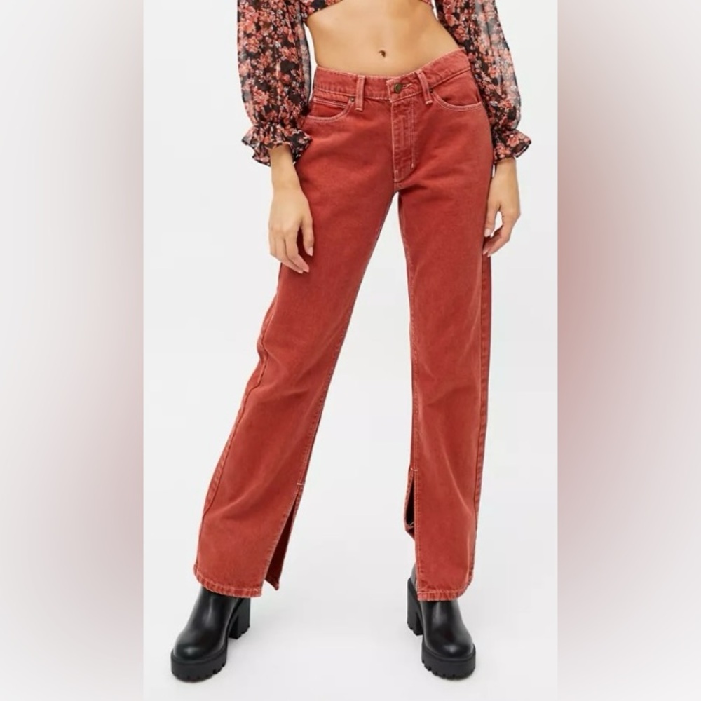 Urban Outfitters Women's Flare Jeans in Brick Red